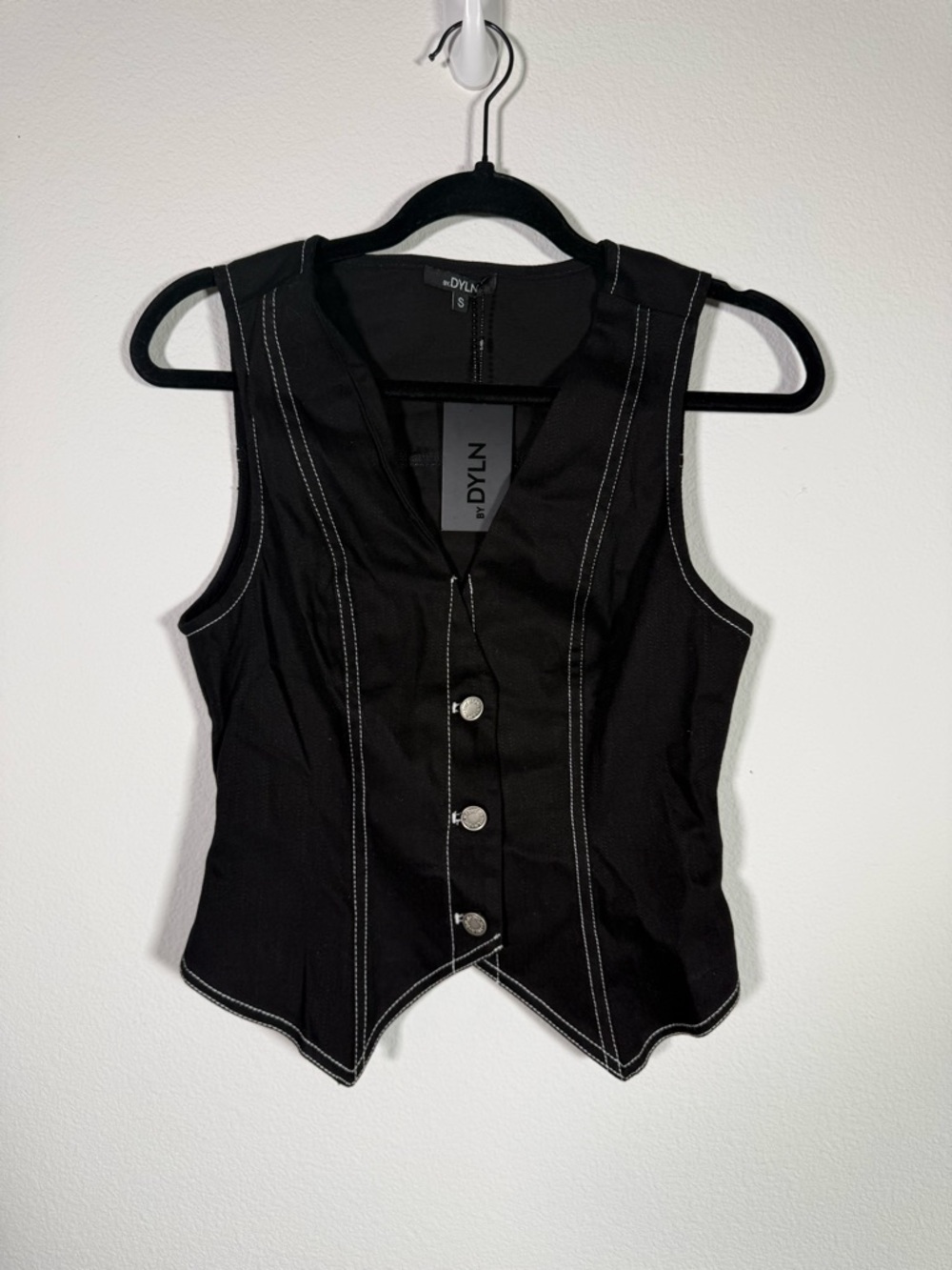 BY DYLN Tyler Vest Contrast Stitch Minimalist Waistcoat Chic Wardrobe Small NWT